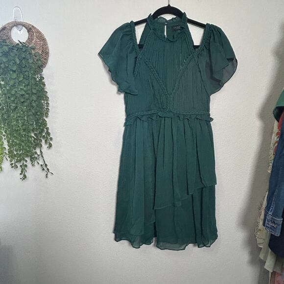 NEW Ted Baker Poppio Rope Detail Mini Dress Ruffle Rope Hunter Green Sz 6 Dainty - Picture 4 of 12